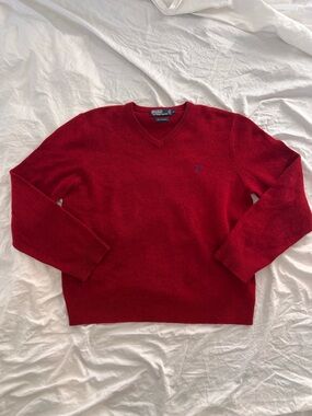 Vintage Men’s Polo by Ralph Lauren red lambs wool v-neck sweater // Size XL